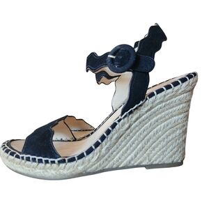 Marc Fisher Black Leather Rafia Wedge Women's 9.5 Resortwear Beach
